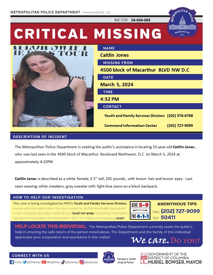 Caitlin Jones Missing: Urgent Search For Missing Woman - Northwest DC